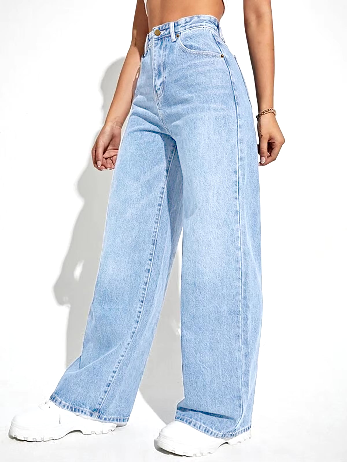 2024 New Women'S Wear European and American Loose Denim Wide Leg Pants Slimming High Waist All-Match Jeans for Women