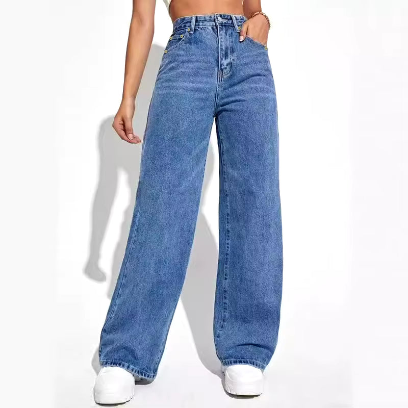 2024 New Women'S Wear European and American Loose Denim Wide Leg Pants Slimming High Waist All-Match Jeans for Women