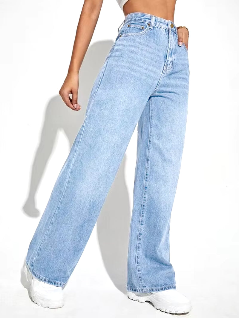 2024 New Women'S Wear European and American Loose Denim Wide Leg Pants Slimming High Waist All-Match Jeans for Women